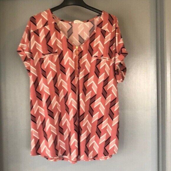 FLOWER & FEATHER Cap Sleeve Zip Detail Pullover Blouse Top Size 3XL - Picture 1 of 7